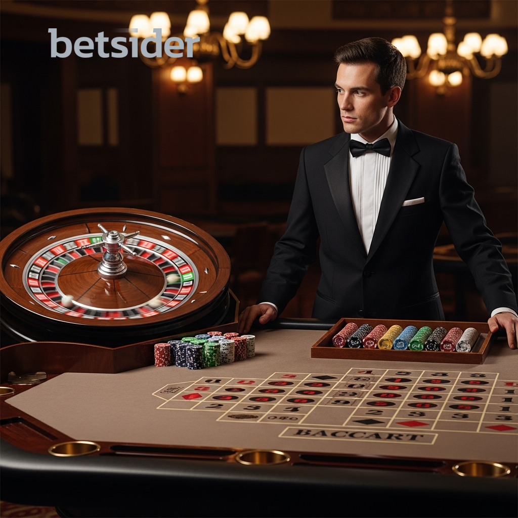 Professional live casino dealer at a table